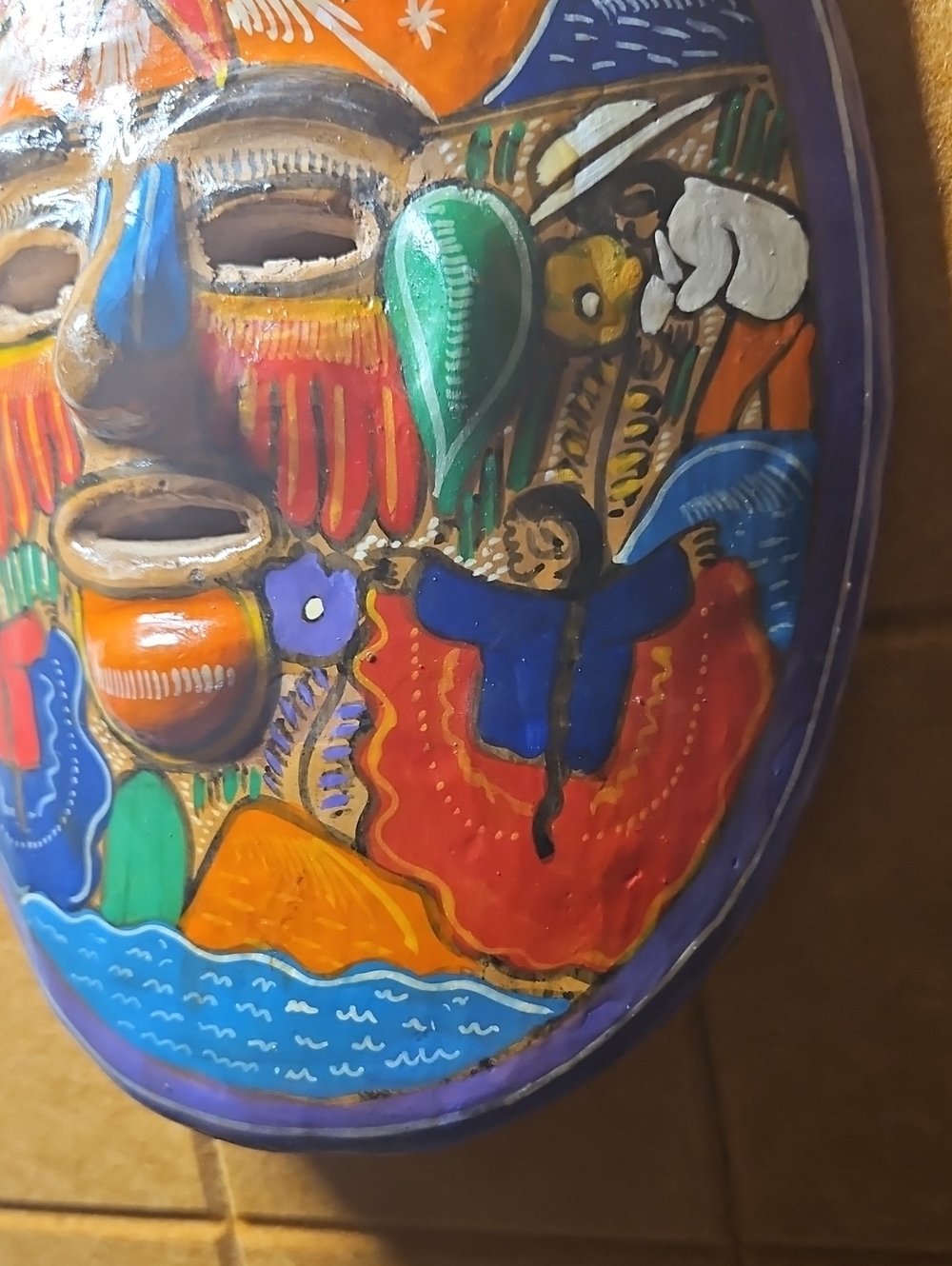 Mexican Terracotta Wall Mask, Terracotta Pottery, Hand-painted Mask, Tribal Art - Picture 5 of 8
